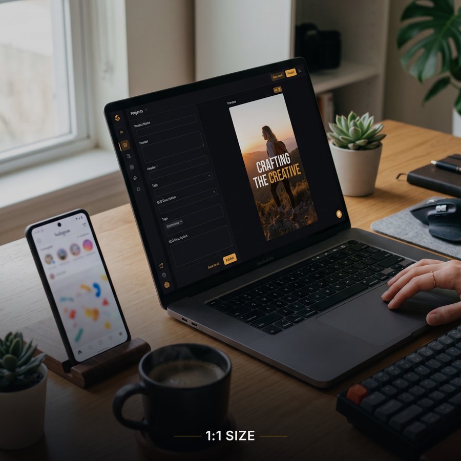 Example of a 1:1 square Facebook image post shown on a laptop screen